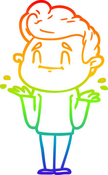 recommend clip art: rainbow gradient line drawing of a happy cartoon man shrugging