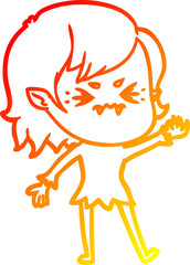 warm gradient line drawing of a annoyed cartoon vampire girl
