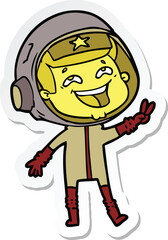 sticker of a cartoon laughing astronaut