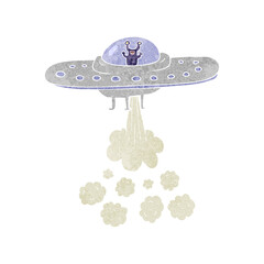 freehand retro cartoon flying saucer