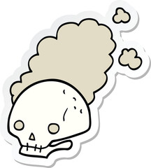 sticker of a cartoon dusty old skull