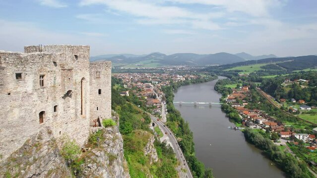 Aerial view of the Strecno castle in Slovakia