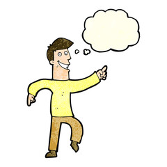 cartoon grinning man with thought bubble