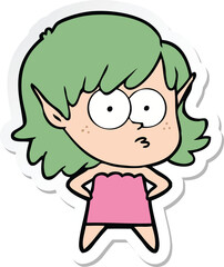 sticker of a cartoon elf girl staring