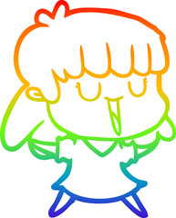 rainbow gradient line drawing of a cartoon woman