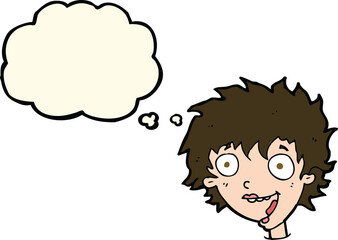 cartoon crazy excited woman with thought bubble