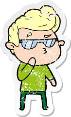 distressed sticker of a cartoon cool guy