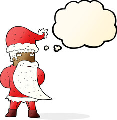 cartoon santa claus with thought bubble