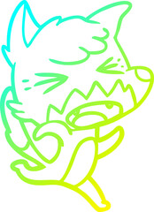 cold gradient line drawing of a angry cartoon fox running