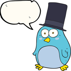 freehand drawn speech bubble cartoon bird wearing top hat