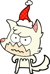 hand drawn comic book style illustration of a annoyed fox wearing santa hat