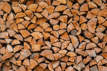 Firewood for heating in the winter. Selective focus.