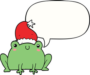 cute cartoon christmas frog with speech bubble