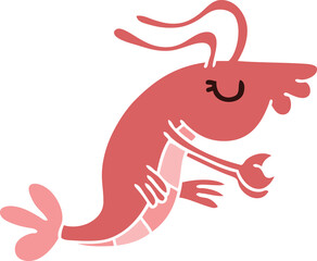 hand drawn quirky cartoon happy shrimp