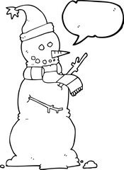freehand drawn speech bubble cartoon snowman