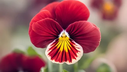 Wandcirkels aluminium Closeup of red pansy flower with background © Iqra
