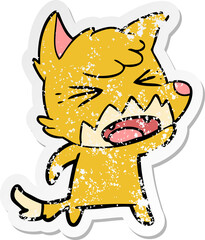 distressed sticker of a angry cartoon fox
