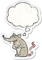 cartoon rat with thought bubble as a distressed worn sticker