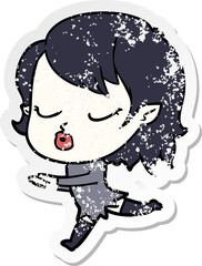 distressed sticker of a cute cartoon vampire girl