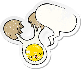 cartoon cracked egg with speech bubble distressed distressed old sticker