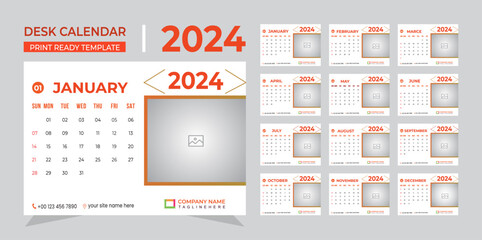 creative modern 2024 desk calendar set template design.