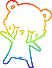 rainbow gradient line drawing of a crying cartoon bear
