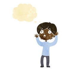 cartoon frightened man with thought bubble