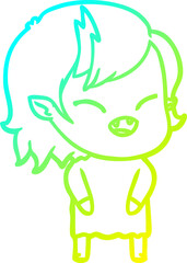 cold gradient line drawing of a cartoon laughing vampire girl