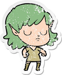 distressed sticker of a cartoon elf girl