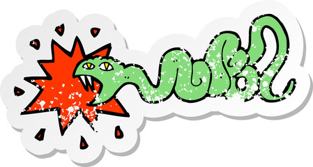retro distressed sticker of a cartoon biting snake