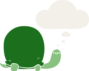 cute cartoon tortoise with thought bubble in retro style