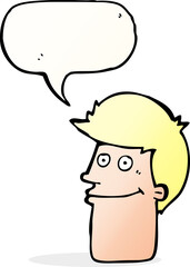 cartoon smiling man with speech bubble