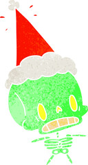 hand drawn christmas retro cartoon of kawaii skeleton