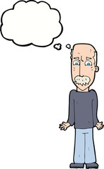 cartoon dad shrugging shoulders with thought bubble
