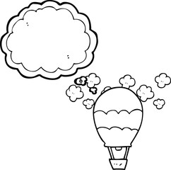 freehand drawn thought bubble cartoon hot air balloon