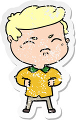 Obraz premium distressed sticker of a cartoon annoyed man