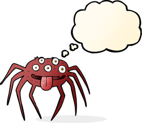 cartoon gross halloween spider with thought bubble