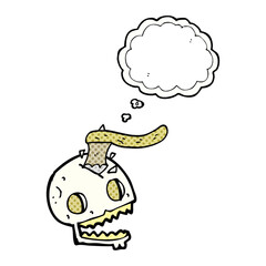freehand drawn thought bubble cartoon axe in skull