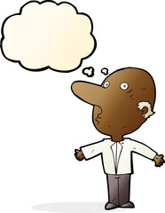 cartoon confused middle aged man with thought bubble