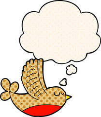 cartoon bird with thought bubble in comic book style