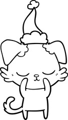cute hand drawn line drawing of a dog wearing santa hat