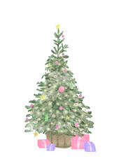 decorated christmas tree isolated on white