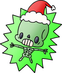 hand drawn christmas gradient cartoon of kawaii skeleton
