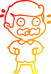 warm gradient line drawing of a cartoon man totally stressed out