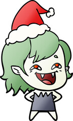 hand drawn gradient cartoon of a laughing vampire girl wearing santa hat