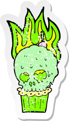 retro distressed sticker of a cartoon spooky skull cupcake