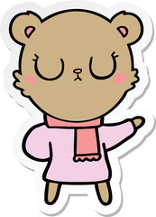 sticker of a peaceful cartoon bear wearing scarf