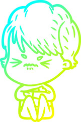 cold gradient line drawing of a cartoon frustrated woman
