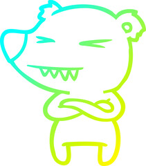 cold gradient line drawing of a angry polar bear cartoon with folded arms