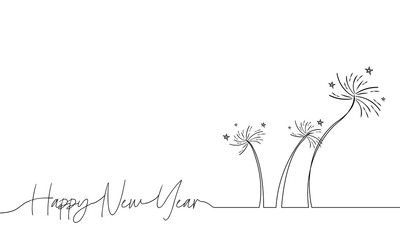Happy new year with Firework continuous line. Vector illustration and simple design.